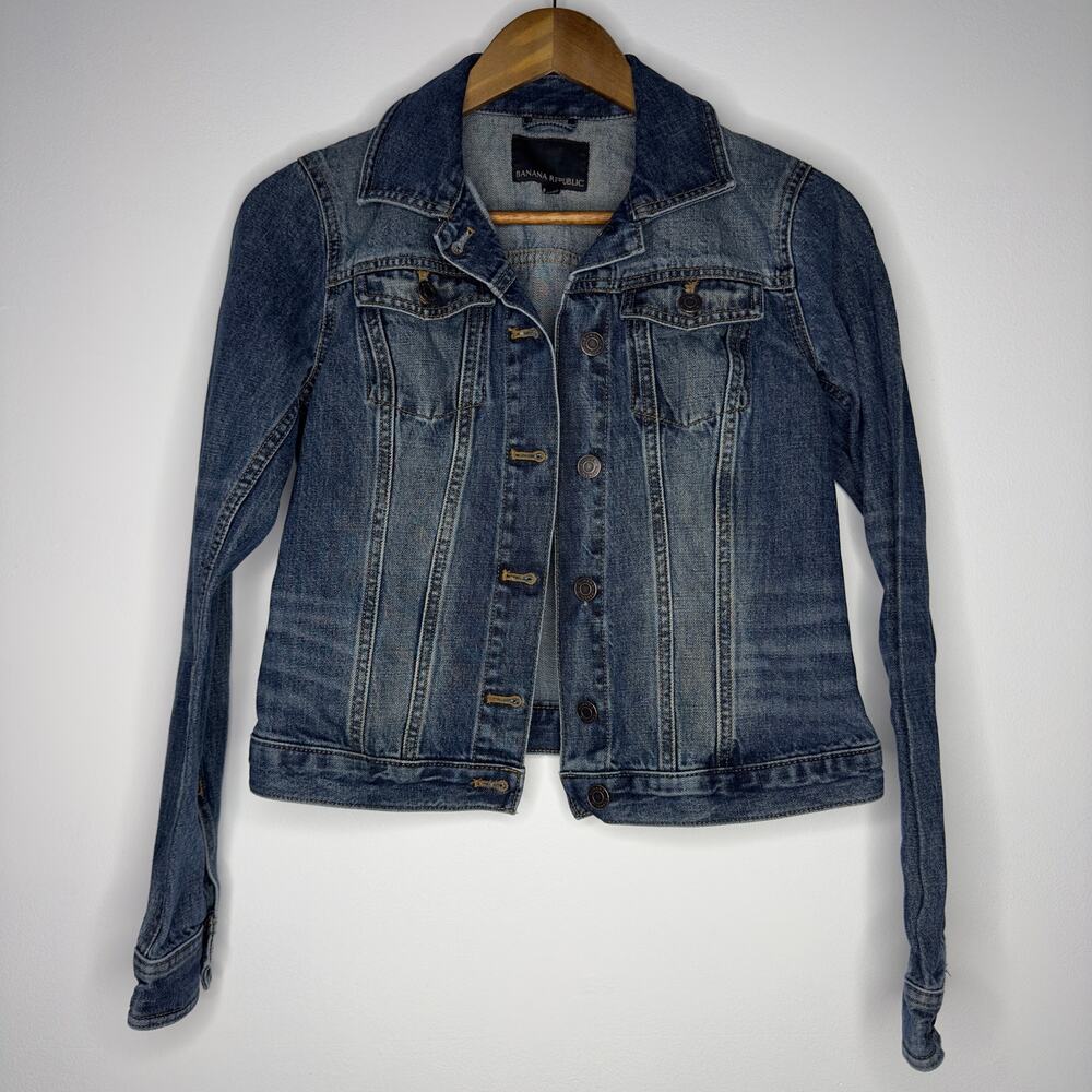 Banana Republic XS Classic Blue Denim Jacket Fitted Stretch Jean Jacket